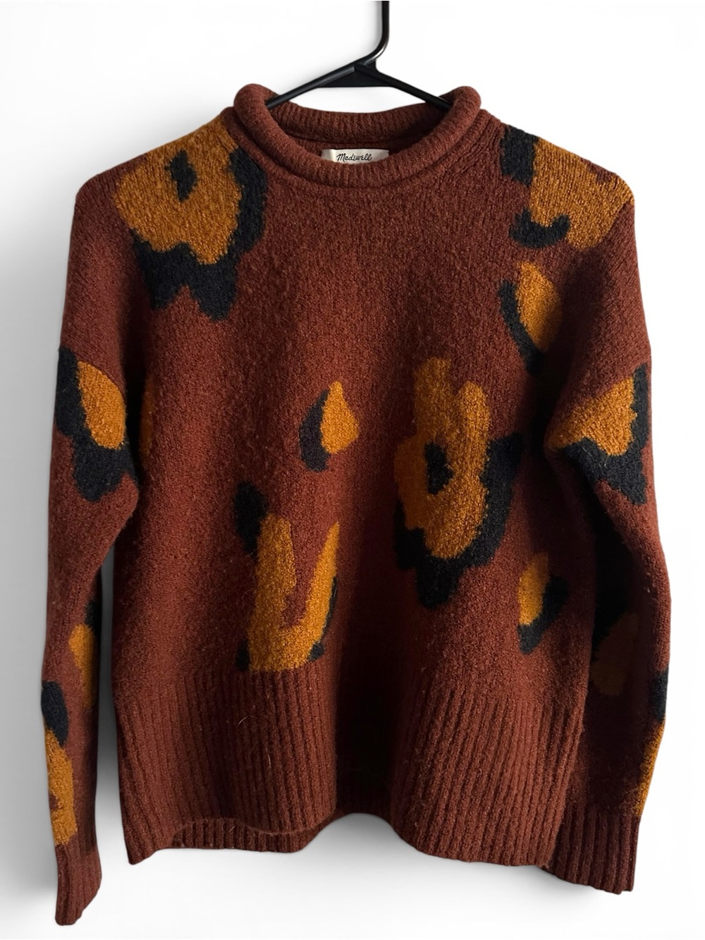 Madewell Abstract Floral Alpaca Wool Blend Sweater XS Cozy Mock Neck